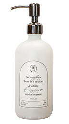 White glass Seasons multipurpose Gratitude Bottle with silver pump