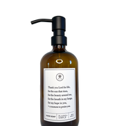 Amber glass Thank You Lord hand soap Gratitude Bottle with black pump.