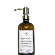 Amber glass Thank You Lord hand soap Gratitude Bottle with gold pump.