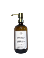 Amber glass Thank You Lord hand soap Gratitude Bottle with gold pump.