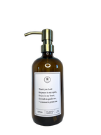Amber glass Thank You Lord lotion Gratitude Bottle with gold pump.