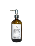 Amber glass Thank You Lord hand soap Gratitude Bottle with silver pump.