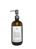 Amber glass Thank You Lord lotion Gratitude Bottle with silver pump.