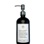 Black glass Thank You Lord hand soap Gratitude Bottle with silver pump.