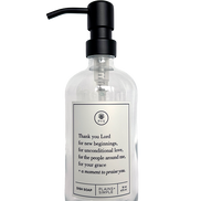 Clear glass Thank You Lord dish soap Gratitude Bottle with black pump.