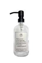 Clear glass Thank You Lord dish soap Gratitude Bottle with black pump.