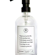 Clear glass Thank You Lord hand soap Gratitude Bottle with black pump.