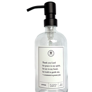 Clear glass Thank You Lord lotion Gratitude Bottle with black pump.