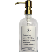 Clear glass Thank You Lord dish soap Gratitude Bottle with gold pump.