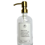 Clear glass Thank You Lord lotion Gratitude Bottle with gold pump.
