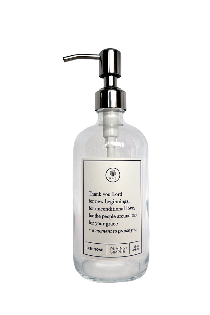 Clear glass Thank You Lord dish soap Gratitude Bottle with silver pump