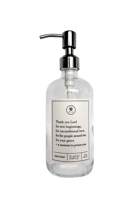 Clear glass Thank You Lord dish soap Gratitude Bottle with silver pump
