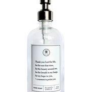 Clear glass Thank You Lord hand soap Gratitude Bottle with silver pump.