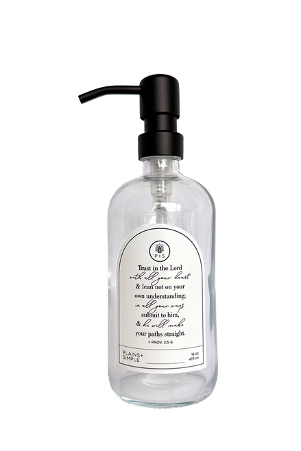 Clear glass Trust multipurpose Gratitude Bottle with black pump.
