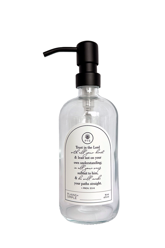 Clear glass Trust multipurpose Gratitude Bottle with black pump.