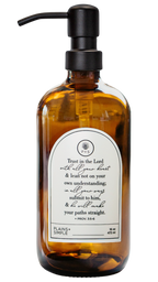 Amber glass Trust multipurpose Gratitude Bottle with black pump.