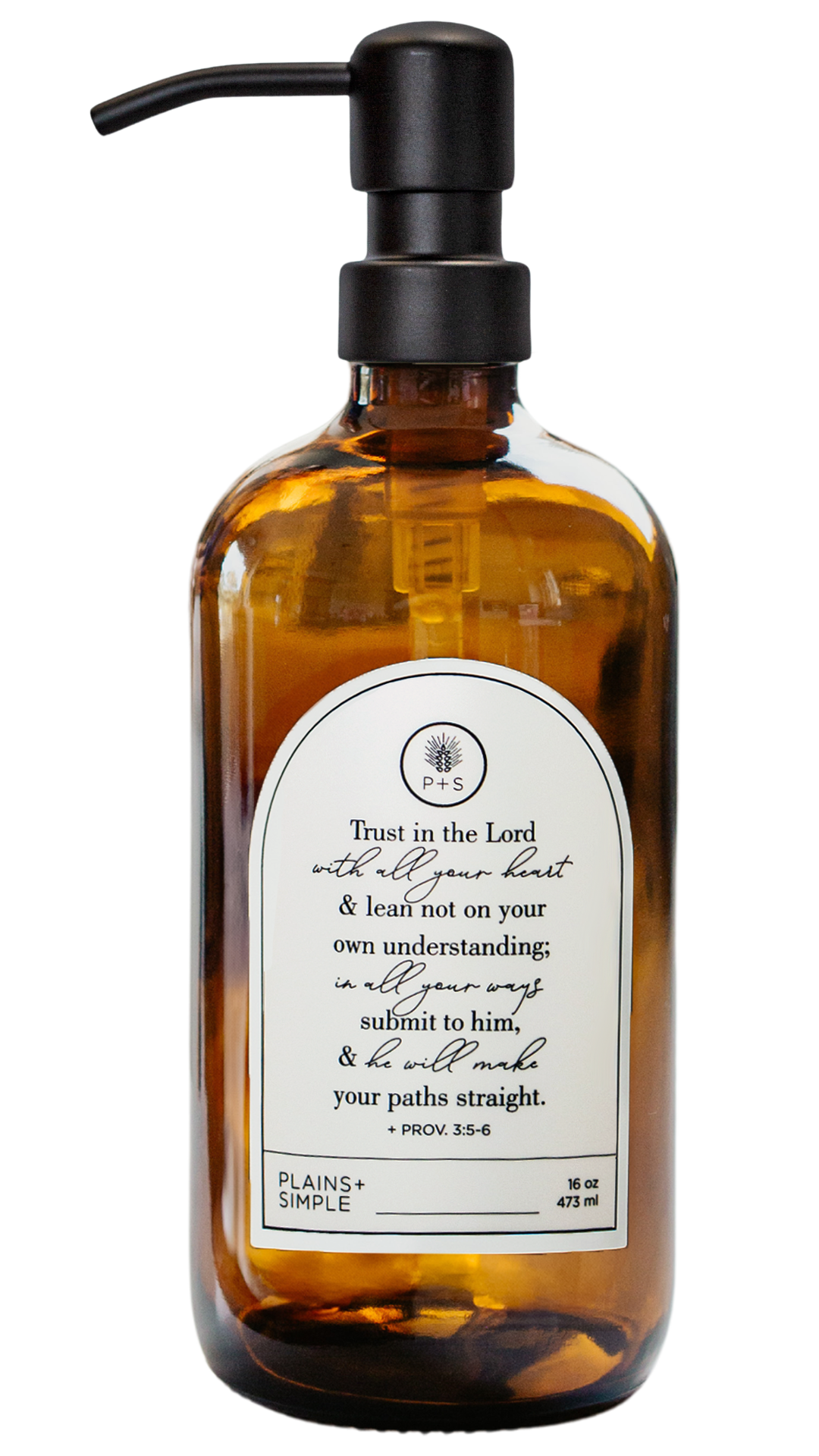 Amber glass Trust multipurpose Gratitude Bottle with black pump.