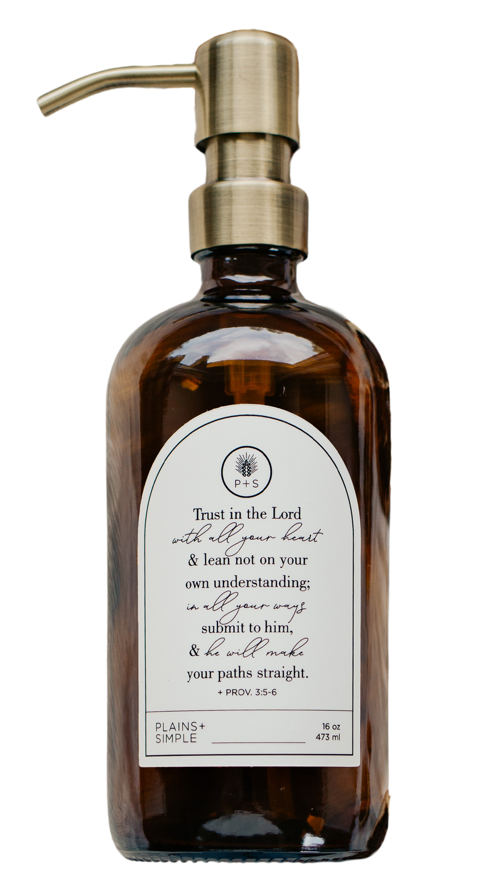 Amber glass Trust multipurpose Gratitude Bottle with gold pump.