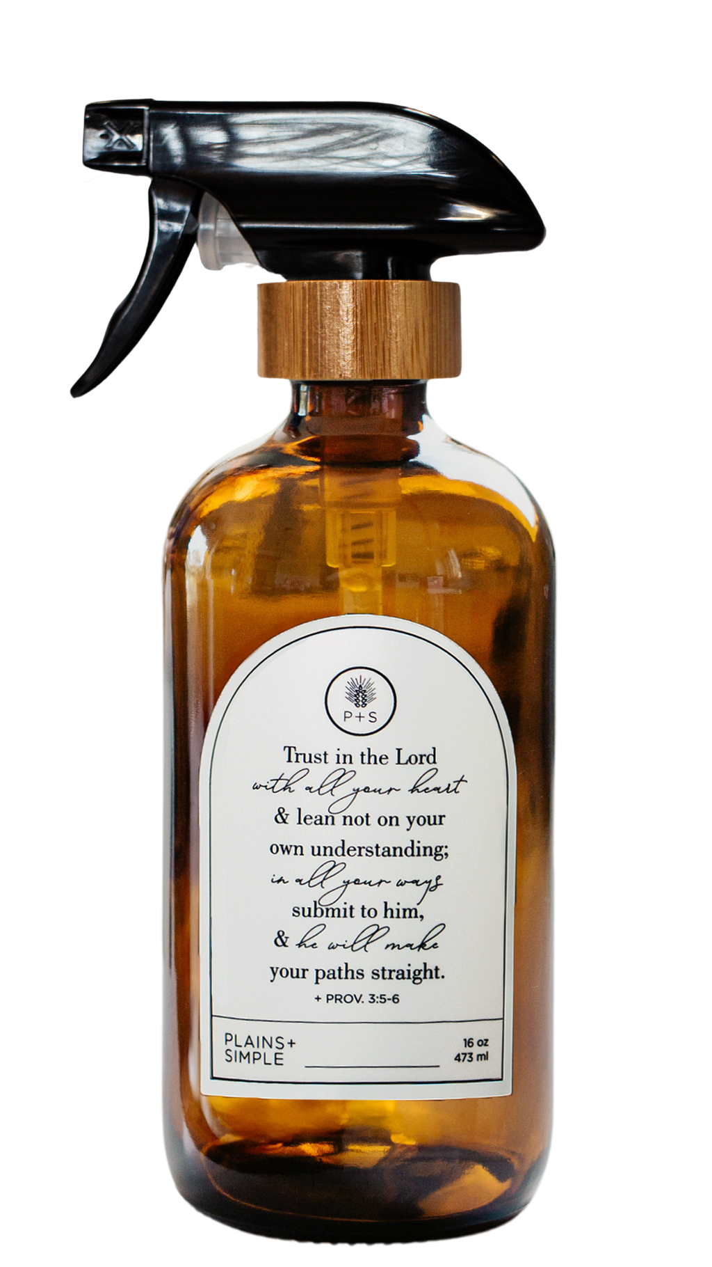 Amber glass Trust multipurpose Gratitude Bottle with spray pump.