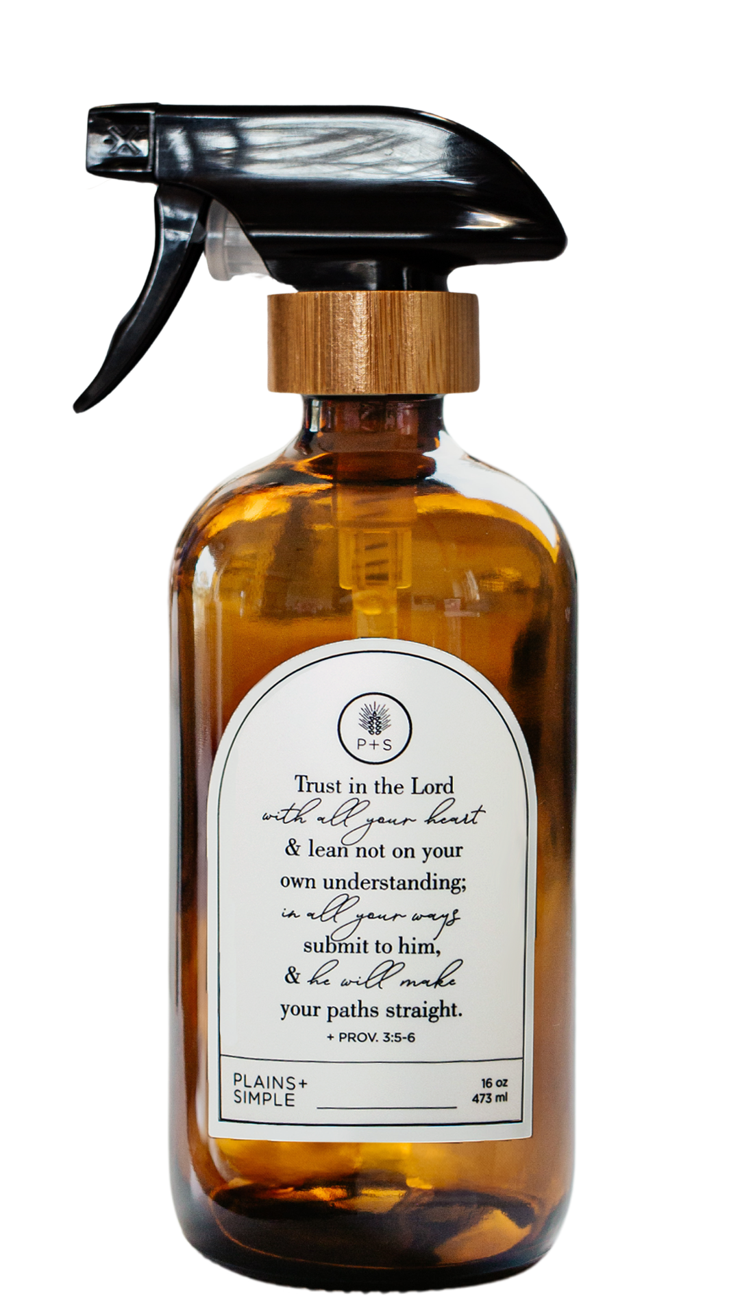 Amber glass Trust multipurpose Gratitude Bottle with spray pump.