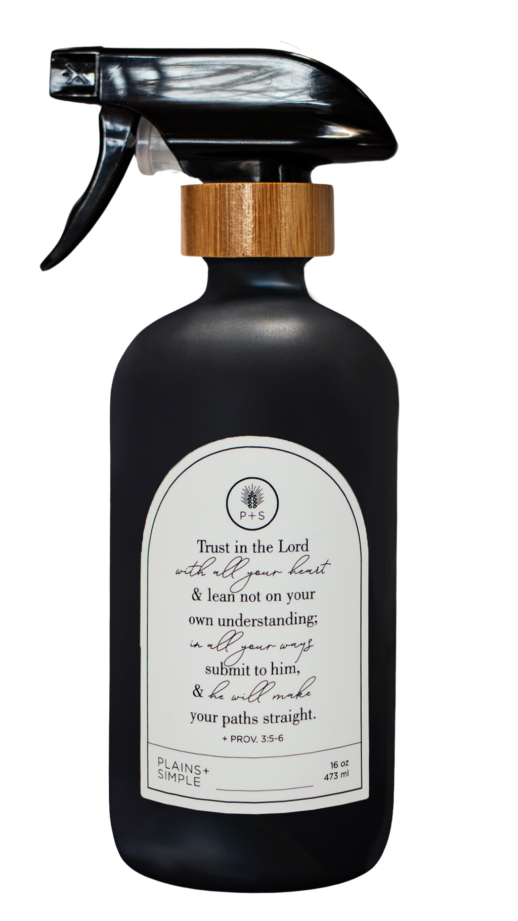 Black glass Trust multipurpose Gratitude Bottle with spray pump.