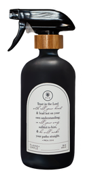 Black glass Trust multipurpose Gratitude Bottle with spray pump.