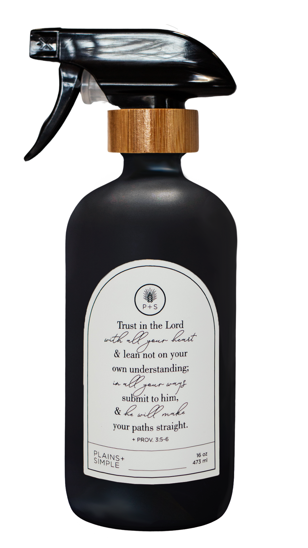Black glass Trust multipurpose Gratitude Bottle with spray pump.